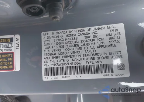 2020 Honda Cr-V Awd Ex из США, поврежденный, VIN 2HKRW2H58LH610849